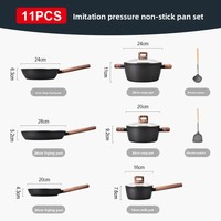 Set Peralatan Masak Aluminium Marmer Anti Lengket 10/11 Buah dengan Tutup Kaca, Wajan, Panci Susu, Panci Sup untuk Kompor Universal