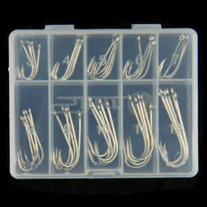 Silver Long Shank Fishhooks 50pcs In 10 Compartment Box For Freshwater Fishing Fly <b>Hook</b> High Carbon Steel - Product Image 1
