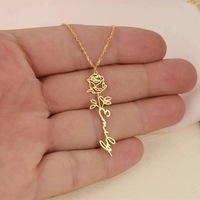 Collier personnalisé avec le nom de la fleur du mois, bijoux en acier inoxydable, cadeaux pour la Saint-Valentin