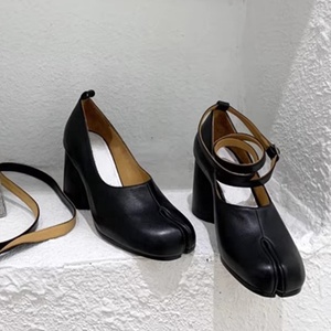 Sandales à bout fendu pour femmes, design tendance, avec lanières à la cheville, talons hauts et ronds, style rétro, chaussures d'été - Product Image 6