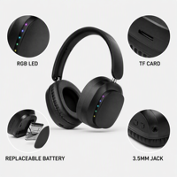 Headphone Nirkabel Over Ear Dengan Baterai Lepas Pasang, Headset Stereo Bluetooth 6.0, Bantalan Telinga Lipat Nyaman Grosir OEM ODM
