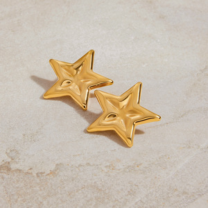 Stud Earrings Five Pointed Star 18K Gold Plated Stainless Steel Polished Geometric Shape Gift Fashion Jewelry - Product Image 2