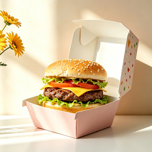 Cajas de Cartón Desechables de Alta Calidad para Envasado de Alimentos, Diseño Personalizado Tipo Concha, Caja Cuadrada para Hamburguesas para Llevar - Product Image 3