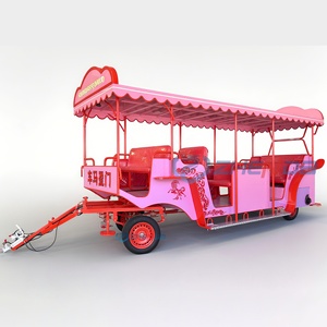 Voiture électrique rose pour le tourisme avec sièges rouges et auvent pour le transport des touristes - Product Image 1