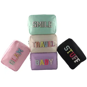 Wholesale Glitter Chenille Letters Makeup Bag Cosmetic Bag Extra Large Toiletry Bag