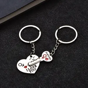 אני אוהב אותך זוג Keyring, מתכת לב צורת זוג Keychain, מאהב רומנטי Keychain עם חקוק