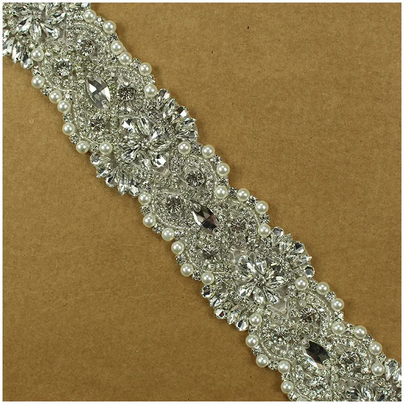HC-7230 Hechun da sposa in rilievo argento cuce sul rhinestone di cristallo