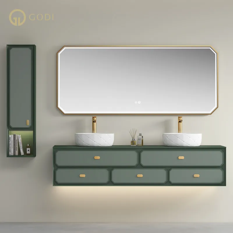 GODI mewah mengambang kamar mandi Vanity pemasok cermin kabinet Modern dinding dipasang kamar mandi Vanity Set