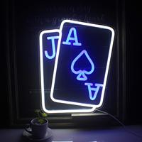 Cartas de juego LED con luz de neón, superventas transfronterizo, luces decorativas blancas y azules, letrero creativo programable DIY