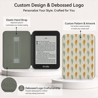 Sarung Pelindung Kindle Paperwhite 2026 dari Kulit PU dengan 8 Inti Magnetik Kuat, Pola Daun Cetak Khusus di Seluruh Permukaan, Otomatis