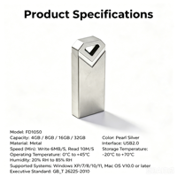 Clé USB 2.0 FD1050 4 Go-32 Go en métal avec logo personnalisé, vente en gros, puce de qualité A, BOM fixe, clé USB industrielle
