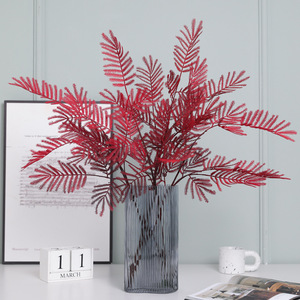 Plante artificielle de mimosa Ruilisi à tige unique, rouge automnal, en plastique, pour décoration de mariage et de la maison - Product Image 1
