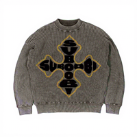 Pull en coton tricoté personnalisé OEM/ODM 2026 avec logo brodé, col rond, pour hommes