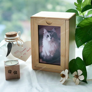 Boîte à urne en bambou avec couvercle coulissant à interrupteur caché, pour cendres d'animaux de compagnie, boîte à souvenirs en bambou, urne pour animaux de compagnie, chat, chien, crémation - Product Image 5