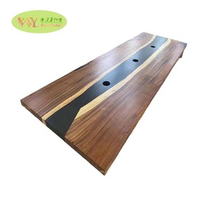 Unique Handmade <b>Epoxy</b> <b>Resin</b> Dark Walnut Slab Smart Dining <b>Table</b> - WiFi Bluetooth-Enabled Wood River WYL-<b>Epoxy</b> <b>Resin</b> Walnut Slab - Product Image 1