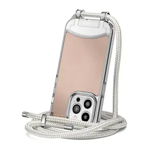 Electroplated Mirror Rope Clear Transparent Mobile Cover Cord String Neck Shoulder Strap Necklace Crossbody Lanyard Phone Case