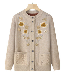 Chaqueta Acolchada para Mujer Estilo Abuela con Bordado de Punto, Suéter Grueso y Cálido de Tejido de Punto Tipo Cárdigan - Product Image 3