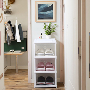 Armoire à chaussures pliable ShenYu de 10 pouces, portable, multicouche, empilable, blanche, moderne - Product Image 4