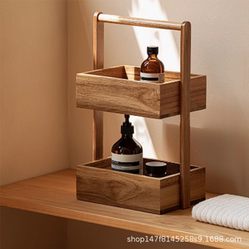 Boîte de rangement double couche en bois d'acacia 27*18*44