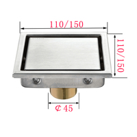 Vente chaude Drain de sol de douche carré en acier inoxydable 304, grille invisible, finition brossée, insert de carrelage, filtre de salle de bain