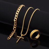 Ensemble de bijoux pour homme, 3 pièces, collier, bracelet et bague noirs, anti-ternissement, style hip-hop