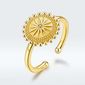 Bague en argent sterling 925 pour femme, anneau ouvert, plaqué or véritable, bordure transversale, gr580 - Product Image 5