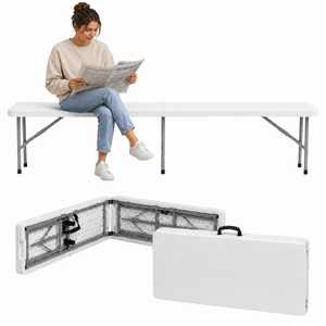 Panca Pieghevole in Plastica 180X29X43 Cm Bianca in Resina per Arredamento da Campeggio Esterno - Product Image 1