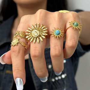 Sunflower <b>Open</b> <b>Ring</b> 18k Gold Stainless Steel Geometric Design Unisex Party Jewelry - Product Image 3