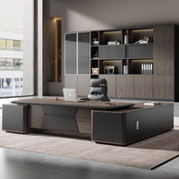 Bureau de direction moderne avec armoire latérale réversible, finition grain de bois, pour table de bureau de PDG ou de directeur