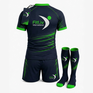 Ensemble d'uniformes de rugby unisexes FitLiv International, bleu foncé et vert, polyester respirant, taille adulte, service OEM, couleurs personnalisées - Product Image 5