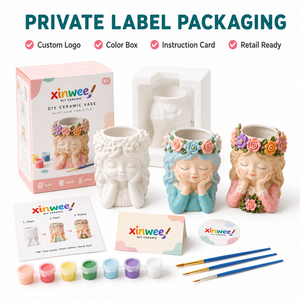 Kit de Vases en Céramique Écologiques DIY en Gros, Figurine Fille Nordique, Peignez Votre Propre Pot de Fleurs, Motif Dessin Animé, 6 Peintures Pastel pour - Product Image 5