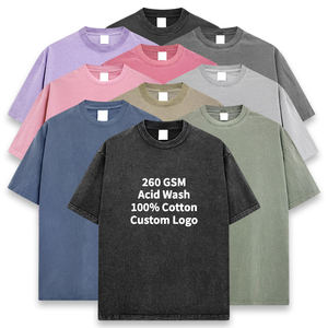 Camiseta Vintage para <span class=keywords><strong>Hombre</strong></span>, Personalizada OEM, Retro, 260 g/m², con Logotipo Impreso, 100% Algodón, Gruesa, Lavada al Ácido, Impresión DTG - Product Image 1