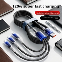 Kabel Data USB-C Tiga-dalam-Satu 66W Ice-crystal Gradient, Pengisian Daya Super Cepat untuk Smartphone, Tersedia Grosir