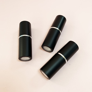 Matte Black Round <b>Lipstick</b> Tube Silver Trim ABS Material Empty Cosmetic Lip Balm Container <b>Custom</b> Logo <b>Lipstick</b> Makeup Packaging - Product Image 6
