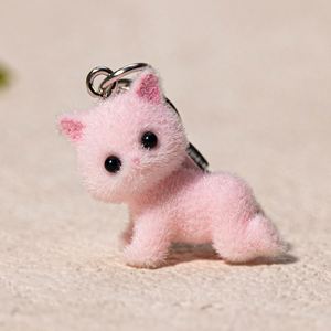 <b>Cute</b> Flocking Animals Cartoon Cats Keychain Resin <b>Doll</b> Fashion Jewelry Pendants Kawaii Plush Cat Keychain Bag Charms Accessories - Product Image 3