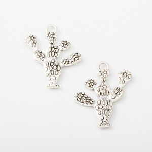 Colgante de <span class=keywords><strong>cactus</strong></span> punteado de aleación de zinc plateado antiguo, diseño de planta del desierto, para tobillera estilo bohemio del suroeste - Product Image 2