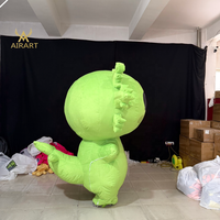 Costume de dragon gonflable en peluche courte de style usine avec impression de logo, tenue de mascotte de dinosaure vert gonflable pour fête cosplay