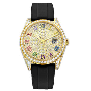 Reloj Mecánico de Lujo Dorado para Hombre, con Moissanita, Esfera con Fecha, Personalizable, Correa de Goma Multicolor Premium - Product Image 4