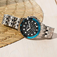 Montre Chronographe Homme Sportive en Gros, Lunette Rotative Bleue, Logo Personnalisé FS5827, Montre-Bracelet à Quartz en Acier Inoxydable pour Homme