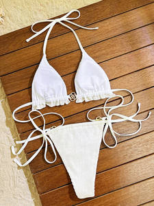Bikini Sexy de Dos Piezas Estilo Europeo y Americano 2025, Conjunto de Baño con Tela Especial de Triángulo para Vacaciones para Mujer - Product Image 6