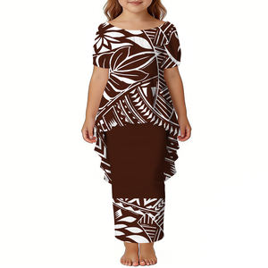 Set Puletasi Personalizzato per Ragazze, Abito con Top e Gonna, Design delle Isole del Pacifico, Taglie Forti, Vestito per Bambini a Maniche Corte, Abbigliamento per Bambini in Due Pezzi - Product Image 1