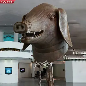 Estatua de cerdo del zodiaco grande para jardín al aire libre, escultura de cabeza de jabalí de bronce fundido