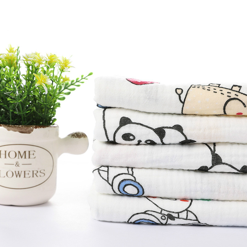 Cute Panda Print Cotton Crepe Fabric 50x135cm Double Gauze Cotton Crepe Fabric for DIY Patchwork Baby Tracksuit Sleepwear Mask