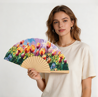 Éventail pliant personnalisé avec logo imprimé, en tissu, bois, bambou, polyester, sublimation, pour promotion et mariage