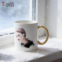 Mug en céramique plaqué de qualité supérieure Topjlh pour sublimation, avec bord et anse dorés, pour transfert thermique et design personnalisé