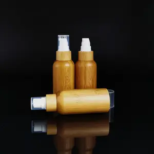 ローションポンプボトル竹蓋空つや消しローション化粧品プラスチックポンプスプレーボトル竹ウッド蓋