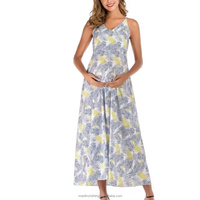 Fabricant de vêtements de maternité personnalisés robe été élégant modeste enceinte imprimé fleuri dame Wrap Maxi tenue décontractée pour femmes