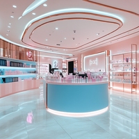 Comptoir de présentation de produits de beauté en bois personnalisé haut de gamme, design de stand, meubles, présentoir de cosmétiques