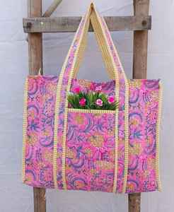 Bolso tote acolchado de algodón para portátil, con estampado a mano, bolso de hombro para oficina y viajes, para mujer - Product Image 1