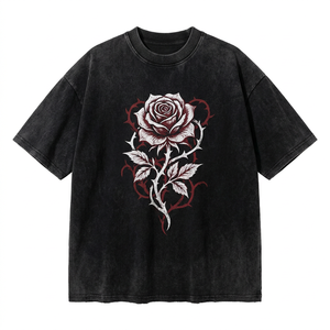<b>Men's</b> Black Cotton <b>T</b>-<b>Shirt</b> With White Rose <b>Floral</b> Print O-Neck Short Sleeve Casual Regular Fit - Product Image 1